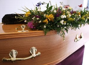 Coffin decorated with flowers